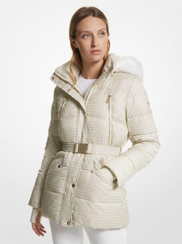 Michael Kors Faux Fur Trim Quilted Belted Puffer Jacket