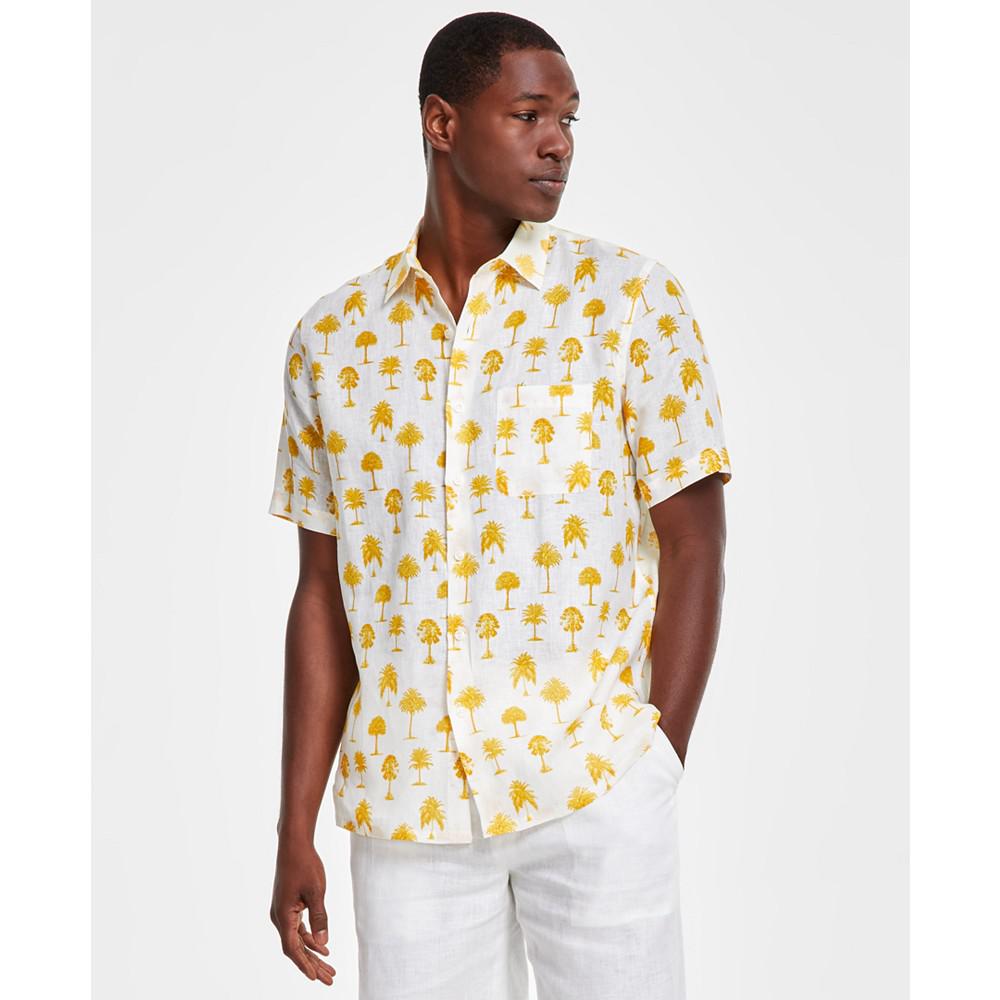 Club Room Men's Morocco Short Sleeve Palm Print Button-Front Linen Shirt, Created for Macy's