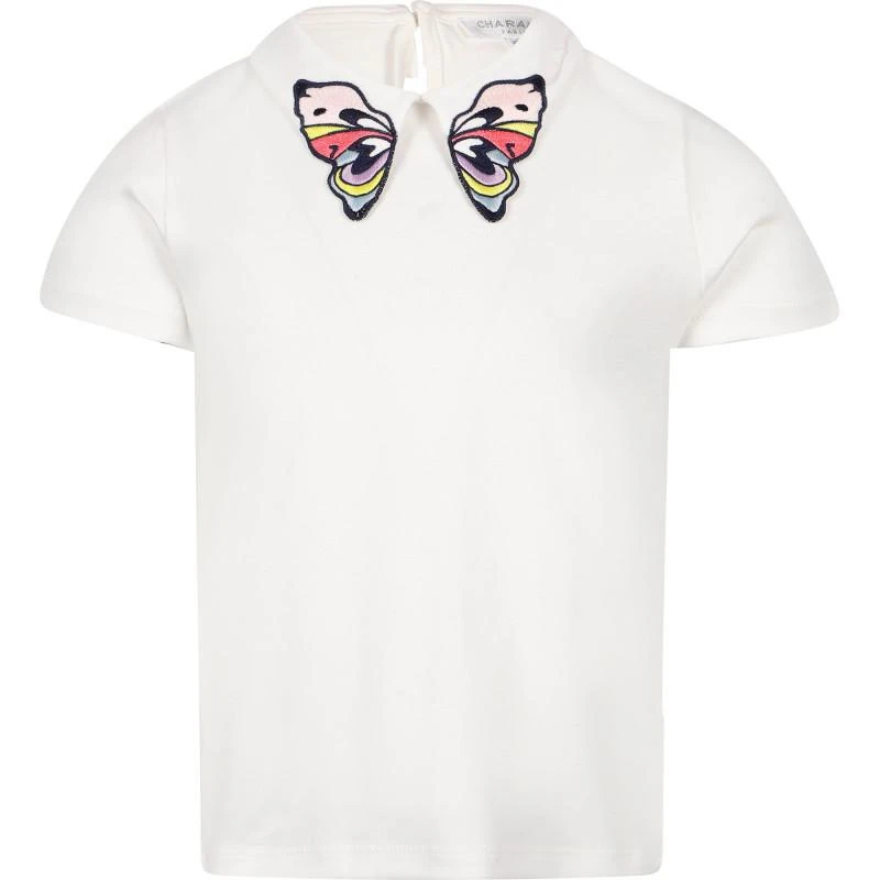 Charabia Embroidered butterfly wings collar t shirt in white 1