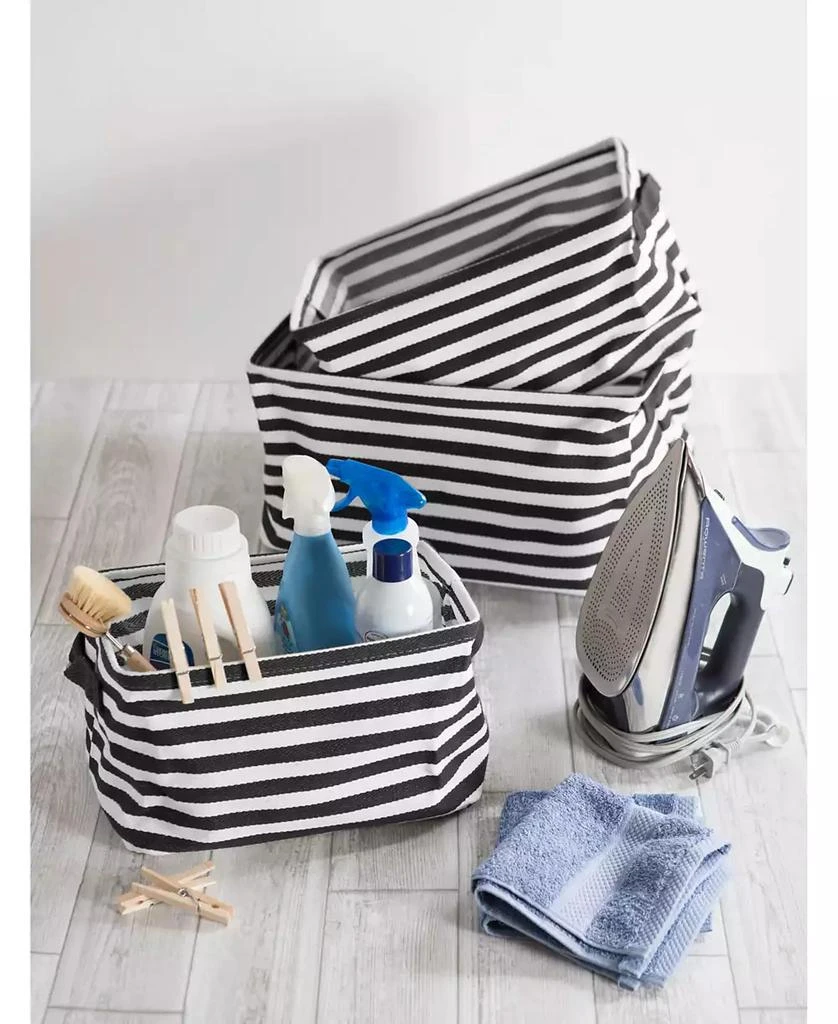 Design Imports Polyethylene Coated Herringbone Woven Cotton Laundry Bin Stripe Rectangle Set of 3 7
