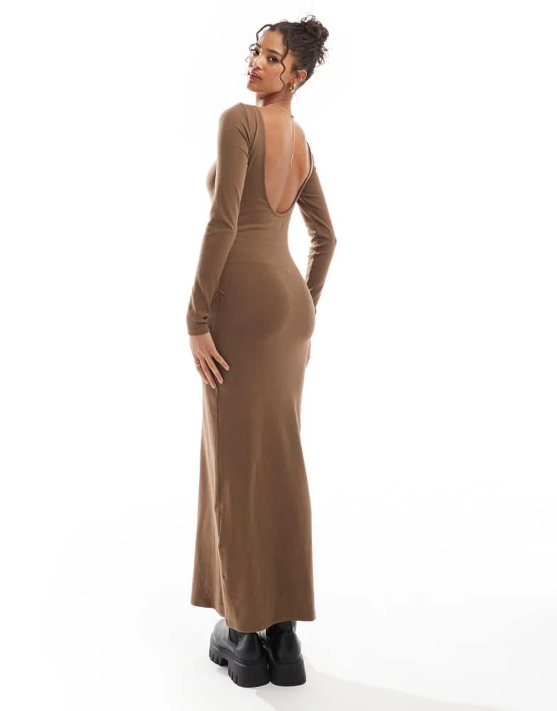 ASOS ASOS DESIGN long sleeve ruched side midi dress in brown 2