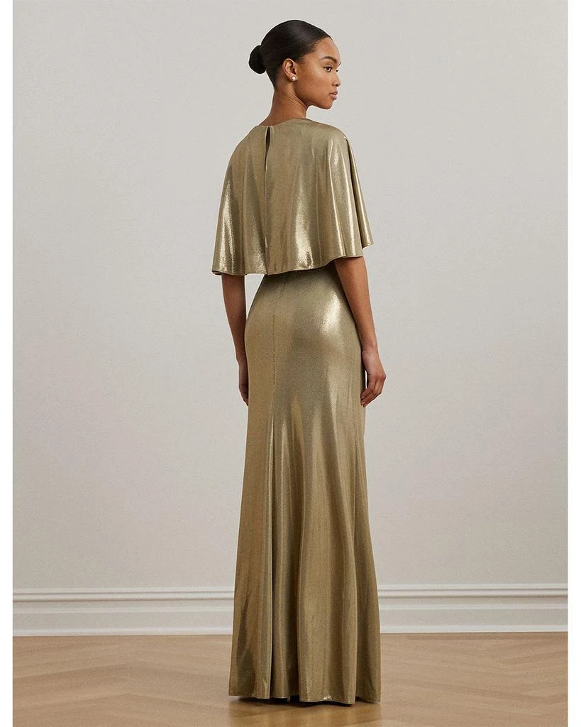Ralph Lauren Metallic Jersey Twist Front Cape Gown 3