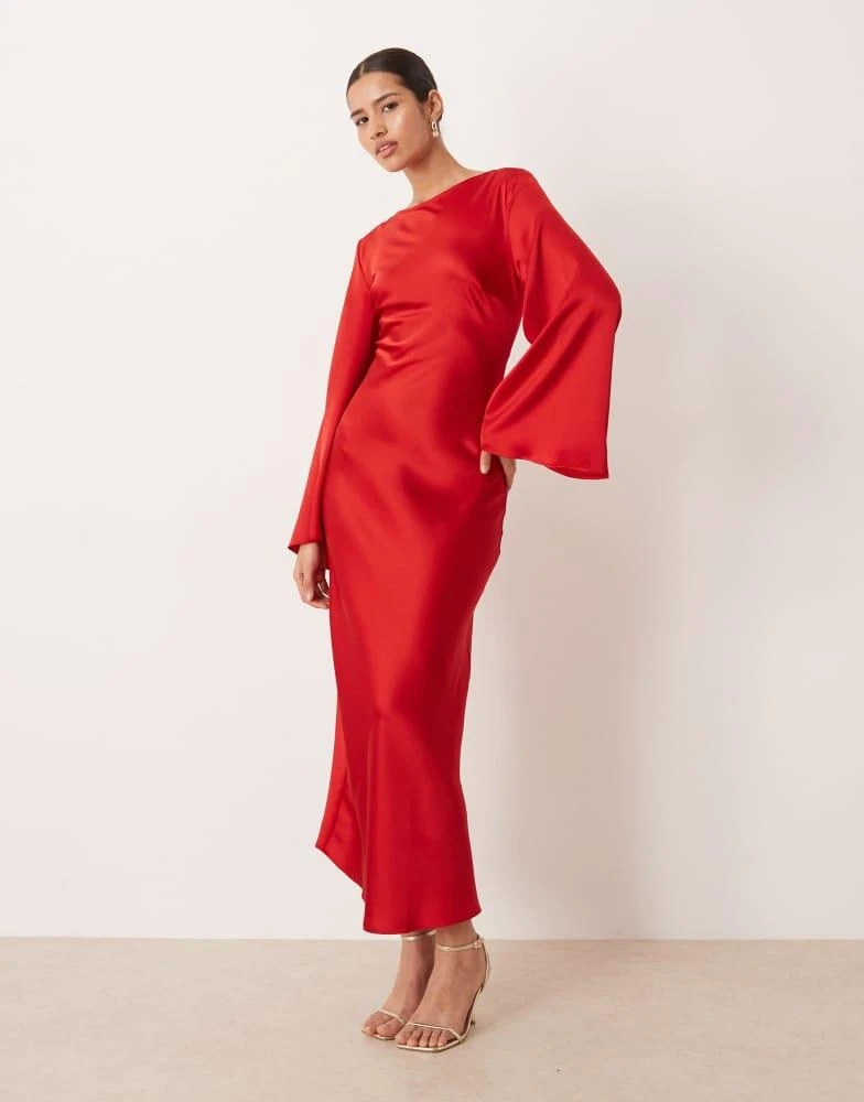 GINA TRICOT Gina Tricot satin wide sleeve maxi dress in pomegrante dark red  - Dresses & Skirts - Free Shipping - BeyondStyle
