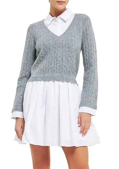 Grey Lab Lab Cable Knit Down Mixed Media Dress 1