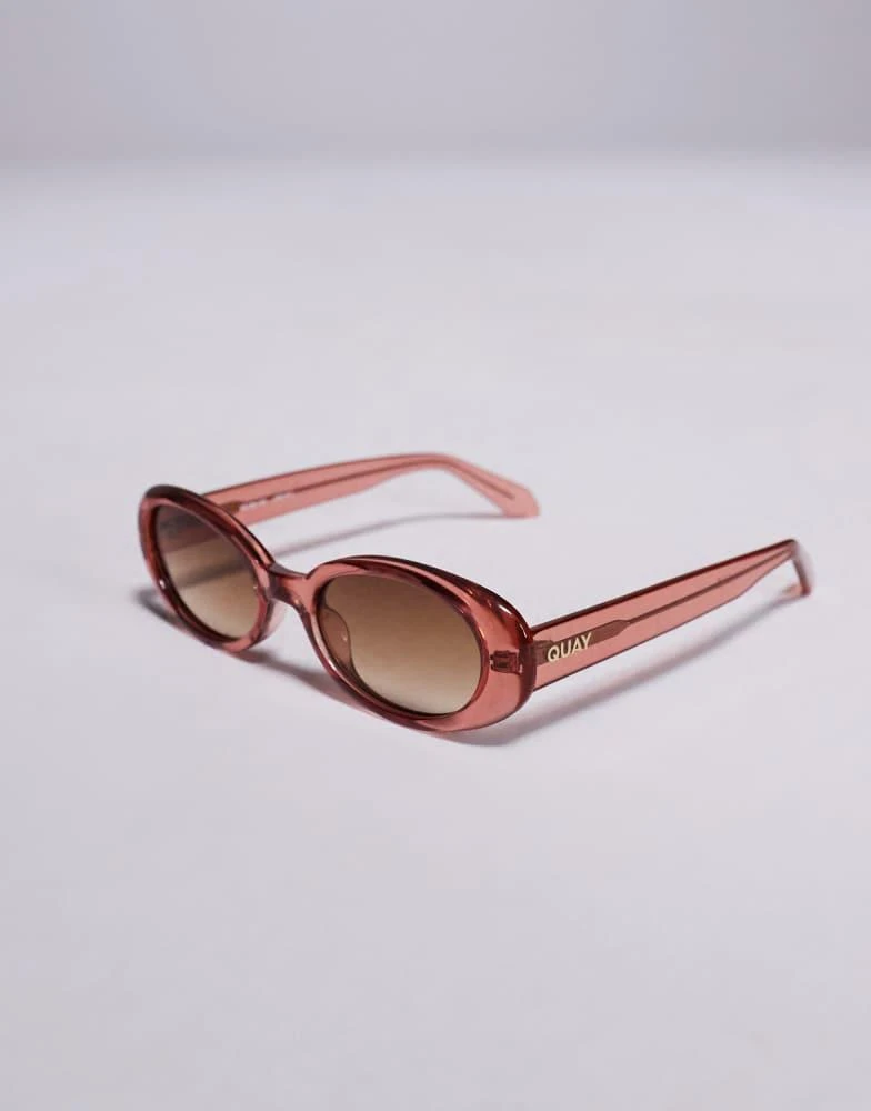 quay australia felt cute pink retro oval round narrow y2k modern sunglasses NEW FELT CUTE Retro Oval Sunglasses for Women – QUAY main image 4