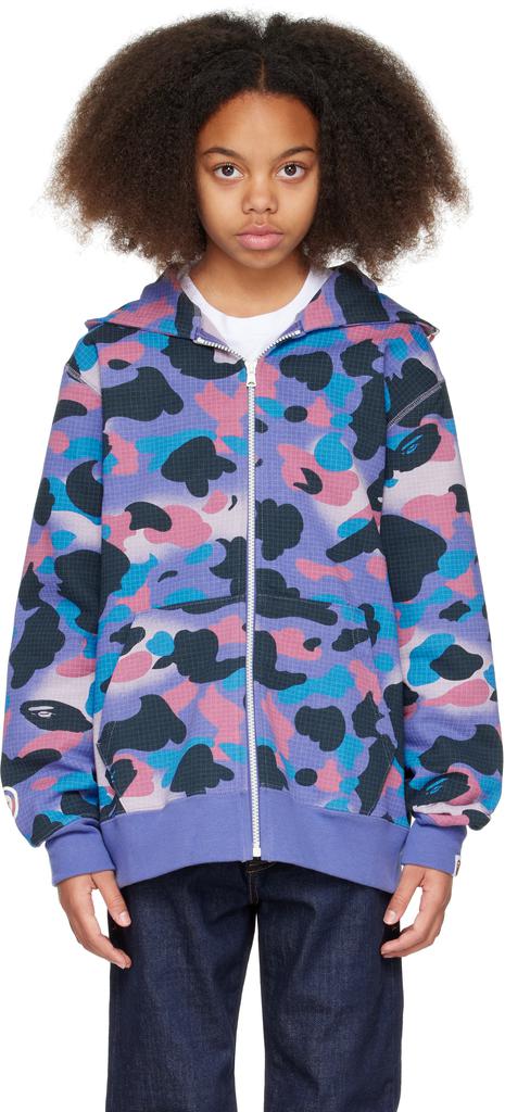 Bape Kids Purple Grid Camo Shark Glow In The Dark Zip Hoodie