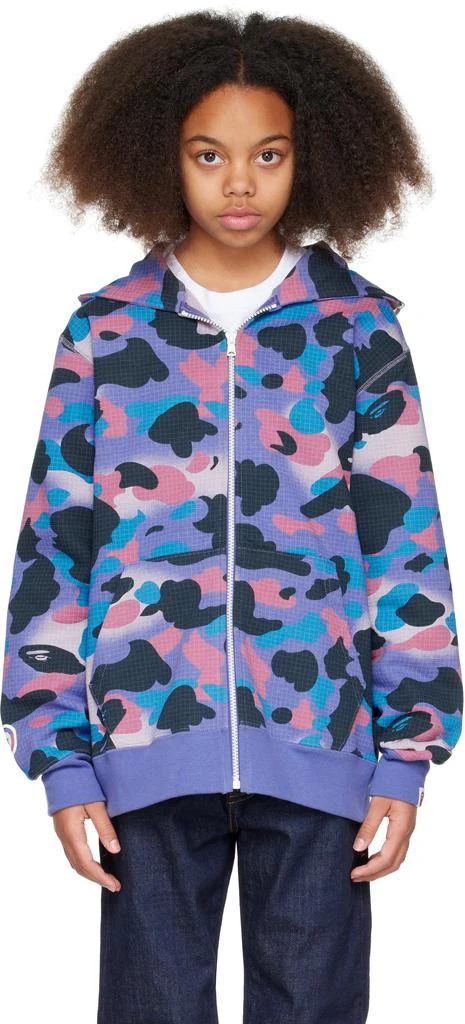Bape Kids Purple Grid Camo Shark Glow In The Dark Zip Hoodie 1