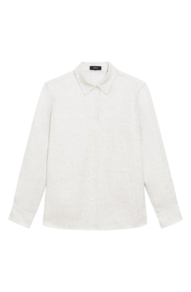 Theory B.Mela Houndstooth Linen Blend Button-Up Shirt 4