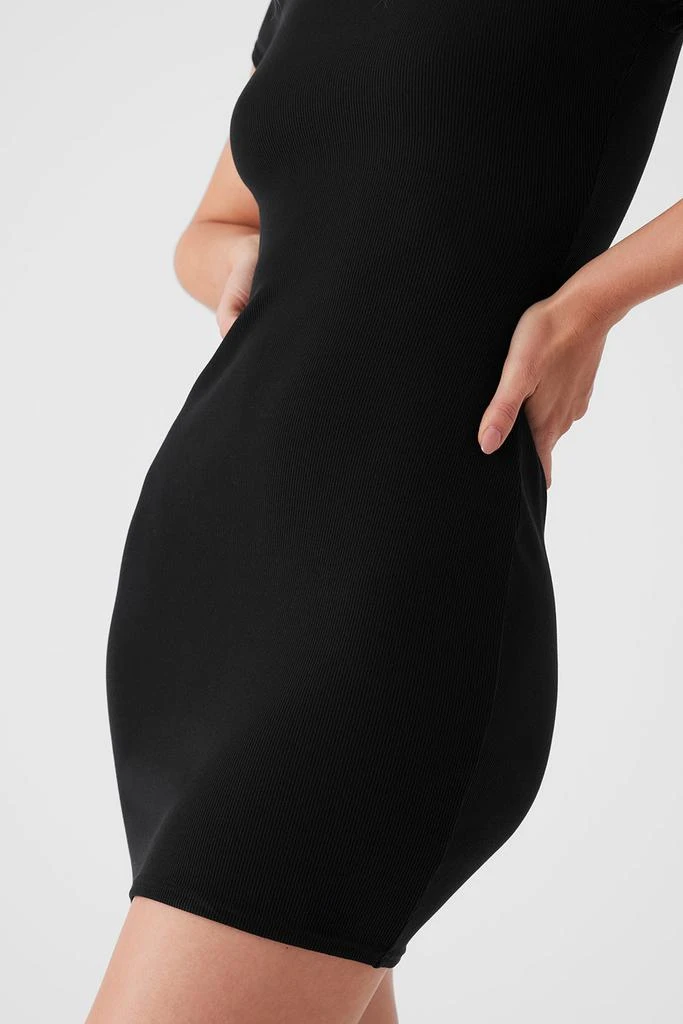 Alo Goddess Ribbed Short Sleeve Dress - Black 4