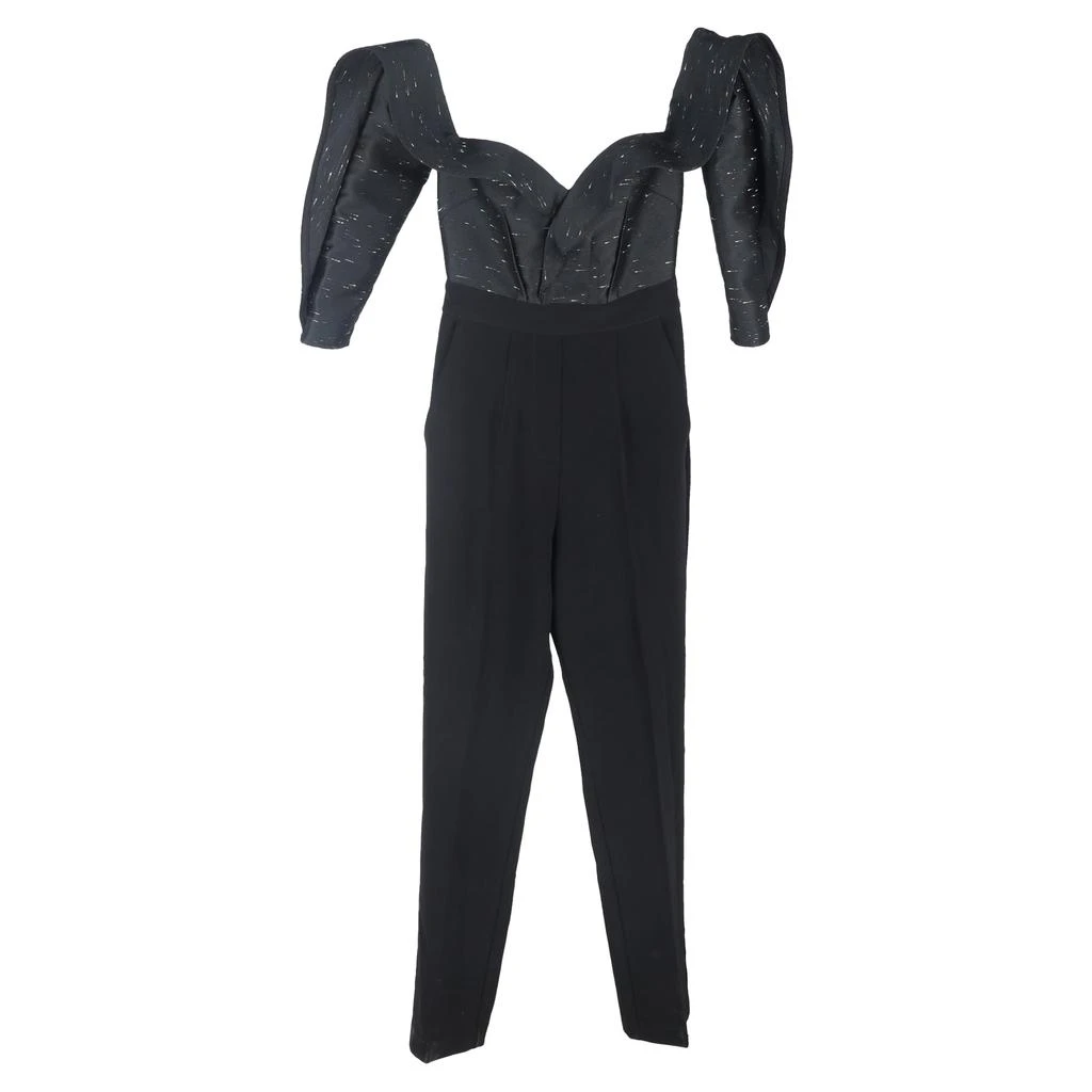 Self Portrait Off-Shoulder Sweetheart Neckline Jumpsuit in Black Polyester