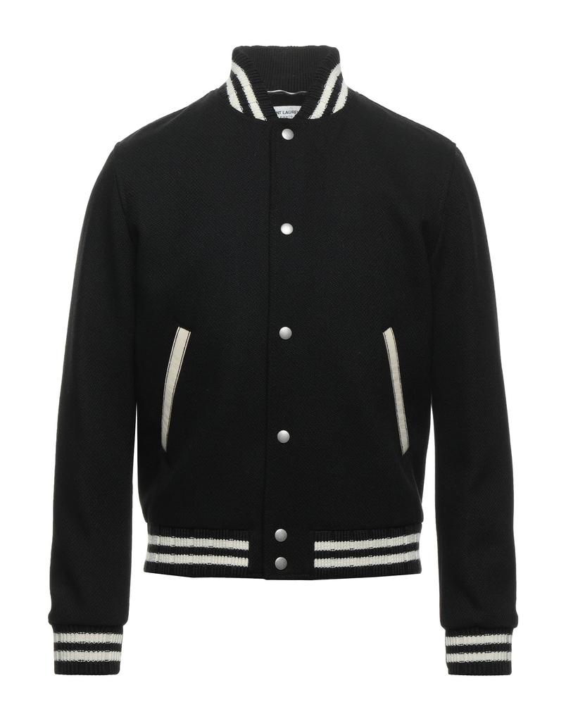 ブルゾン Saint Laurent Black wool blend bomber jacket SAINT LAURENT - Teddy Leather-Trimmed Metallic Virgin Wool