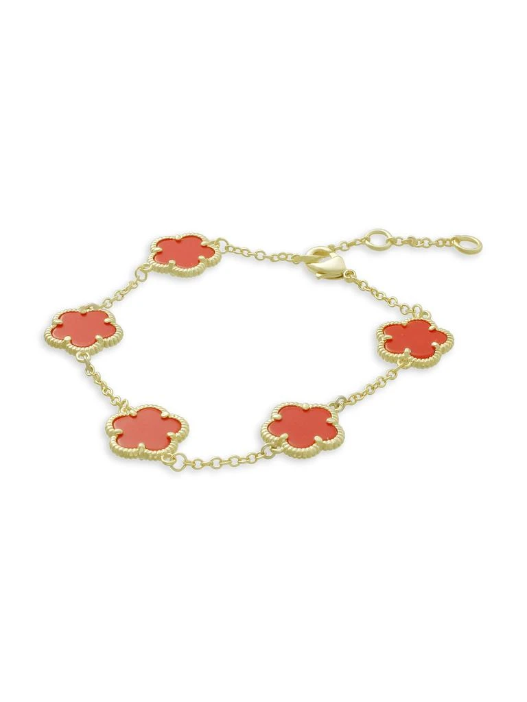 JanKuo Flower 14K Yellow Goldplated
Synthetic Coral 5-Station Bracelet