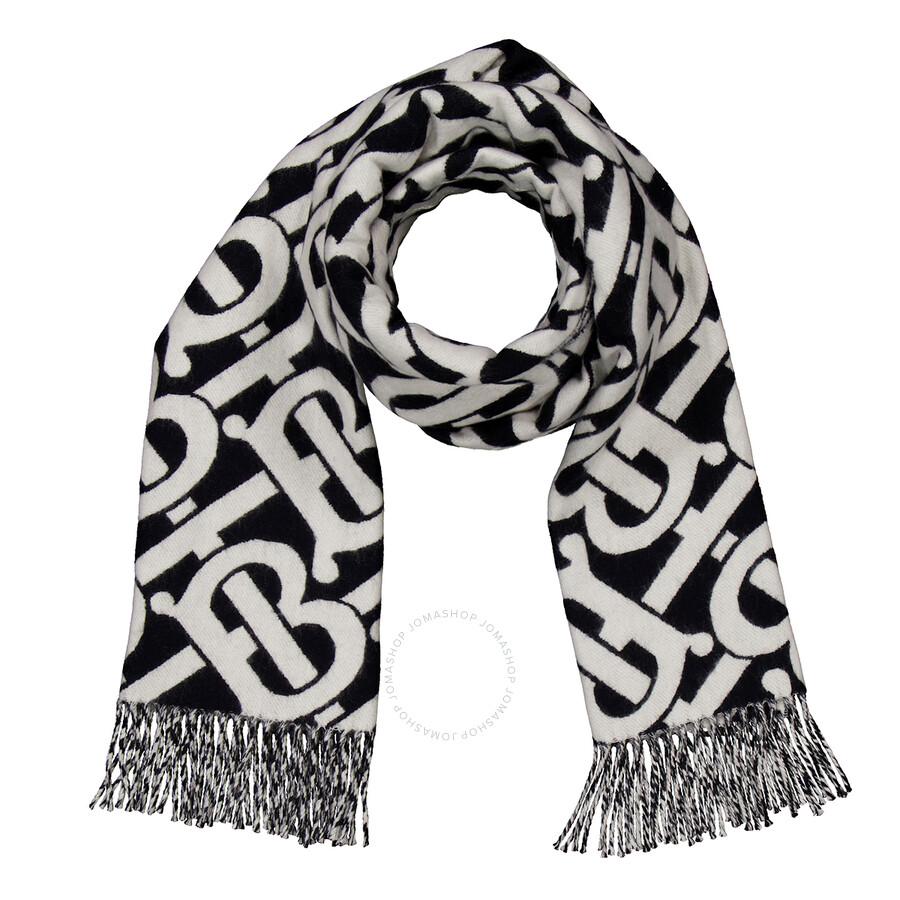 Burberry Black / White Monogram Cashmere Scarf