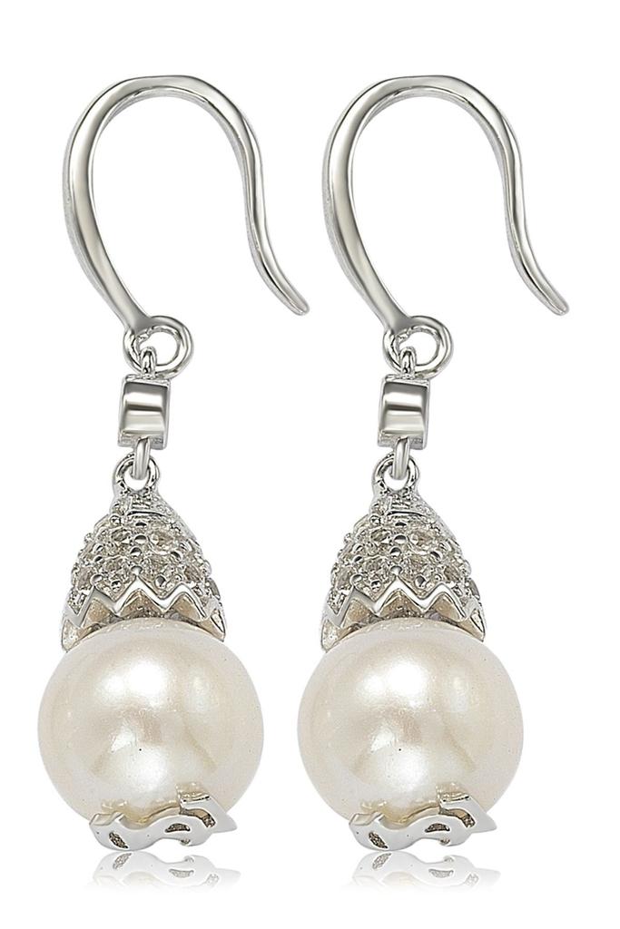 Suzy Levian Sterling Silver 8mm Freshwater Pearl & Created Sapphire Earrings