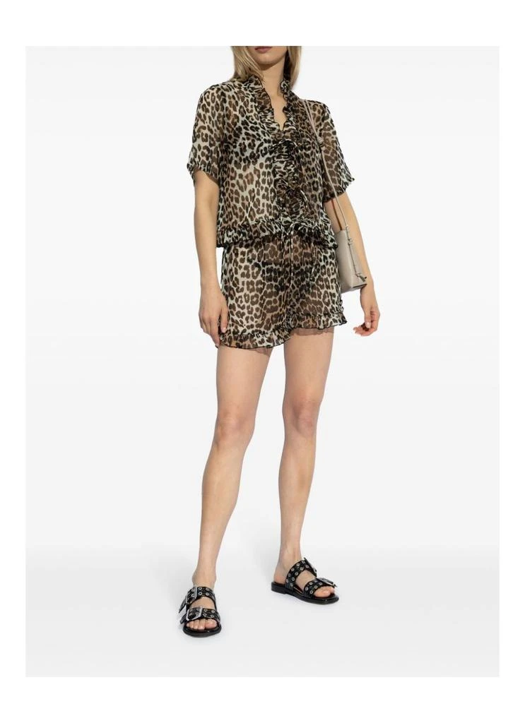 Ganni Light Chiffon Ruffle Shorts Leopard 2