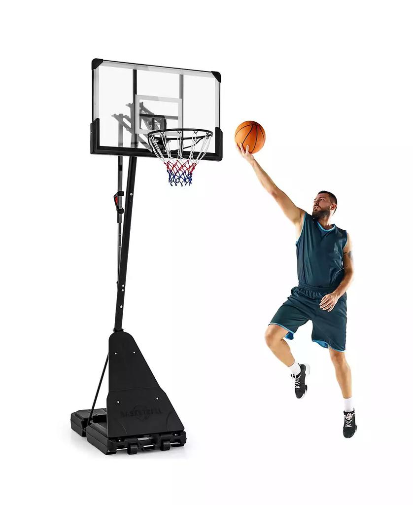 Costway 4.9-10 FT Basketball Hoop System with 44 Inch Shatterproof Backboard with Wheels