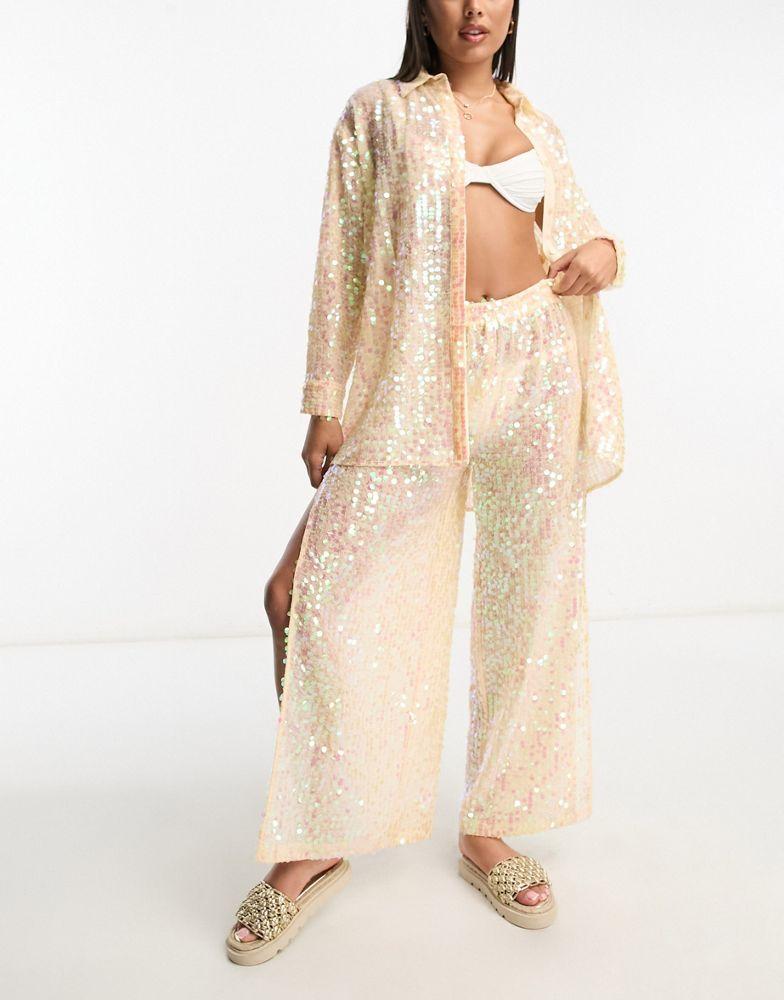 Miss Selfridge Miss Selfridge festival sequin sheer oversized shirt co-ord