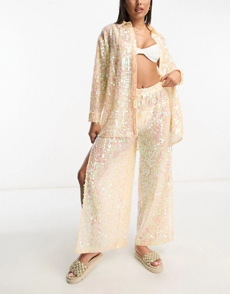 Miss Selfridge Miss Selfridge festival sequin sheer oversized shirt co-ord 1