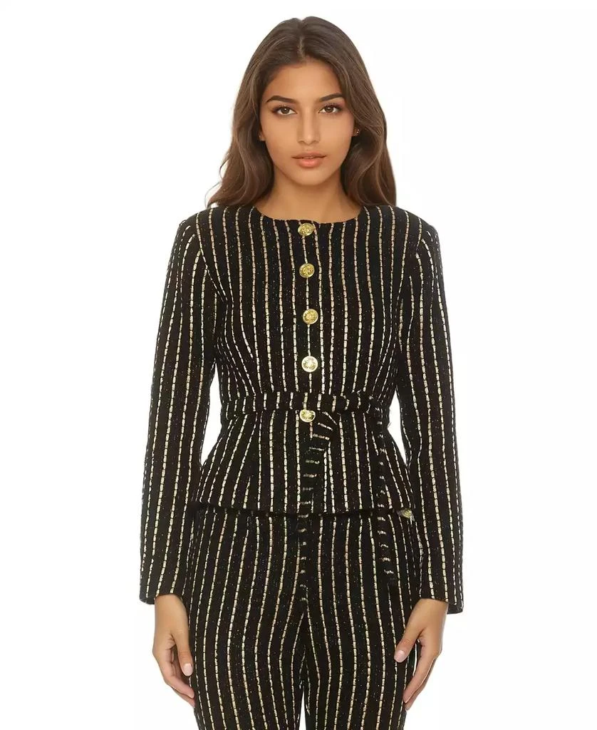 ALEXIA ADMOR Women
s Arjun Tweed Long Sleeve Scoop Neck Sweater Jacket