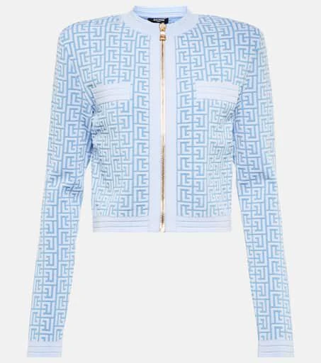 Balmain Monogram jacquard zip cardigan 1