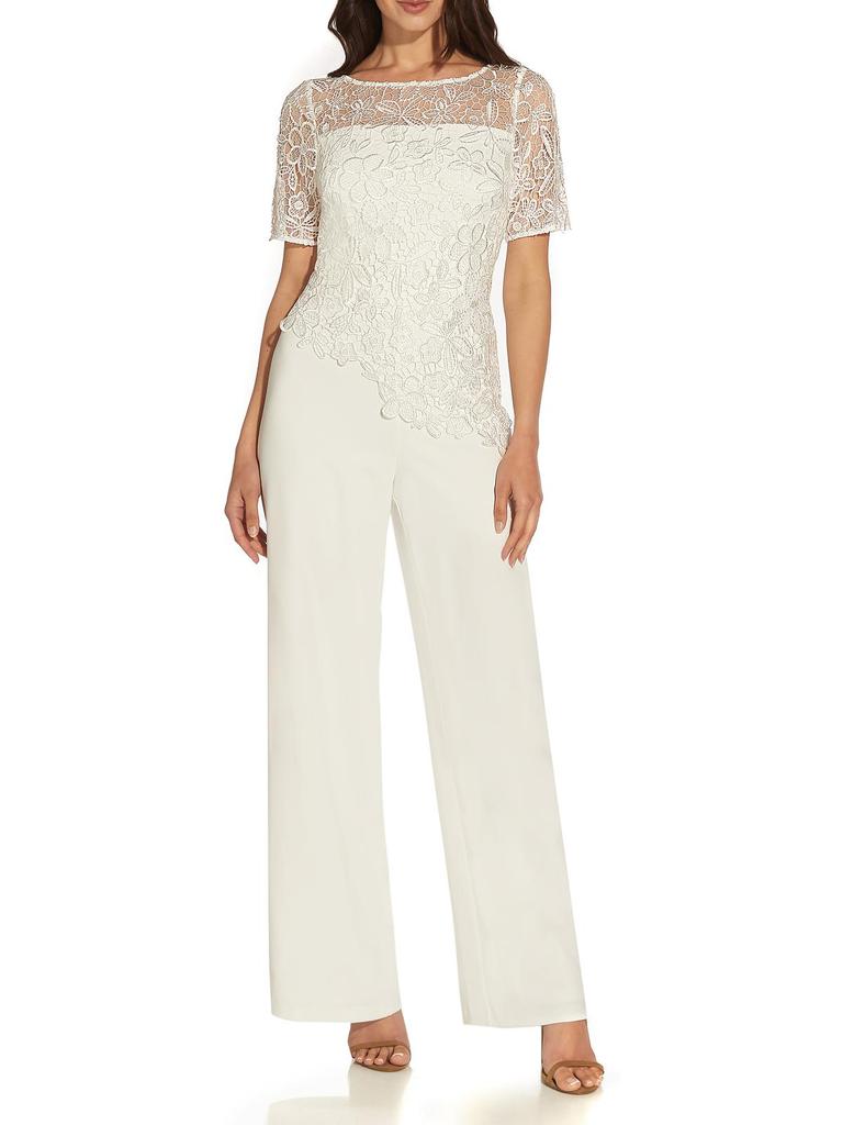 Adrianna Papell Petites Womens Lace Crepe Jumpsuit