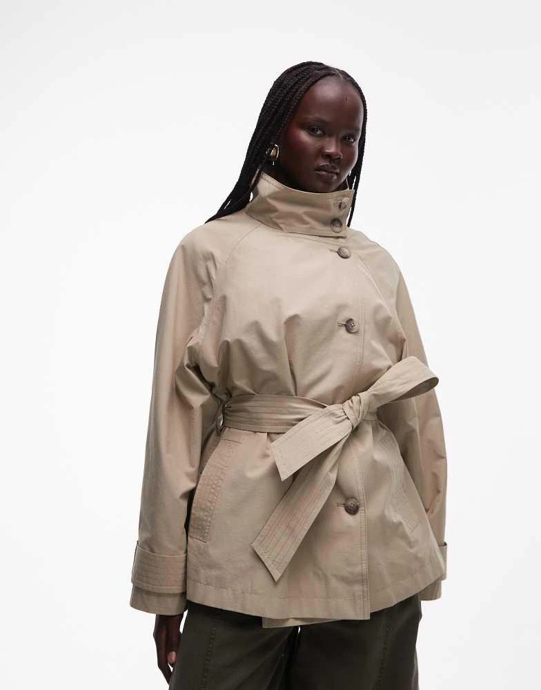 ASOS ASOS DESIGN funnel neck tie belt trench coat in stone
