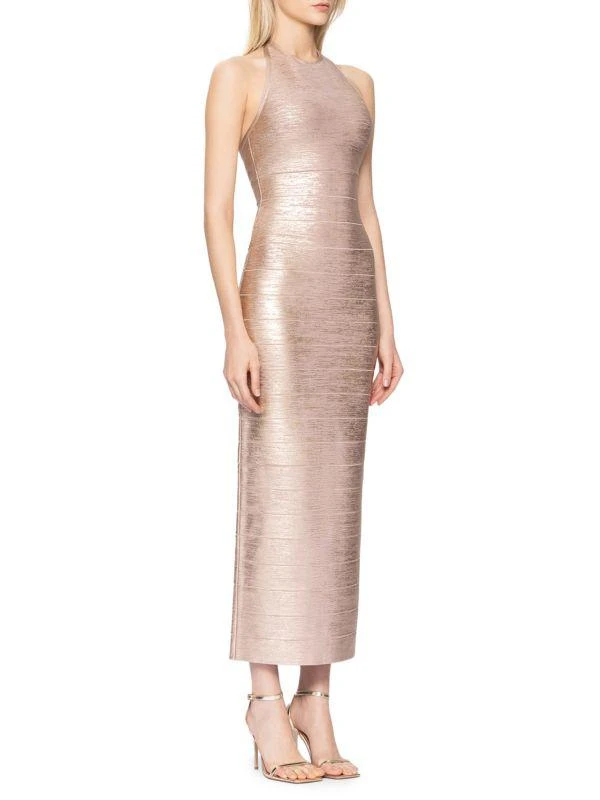 Herve Leger Foil Halter Bodycon Maxi Dress 5