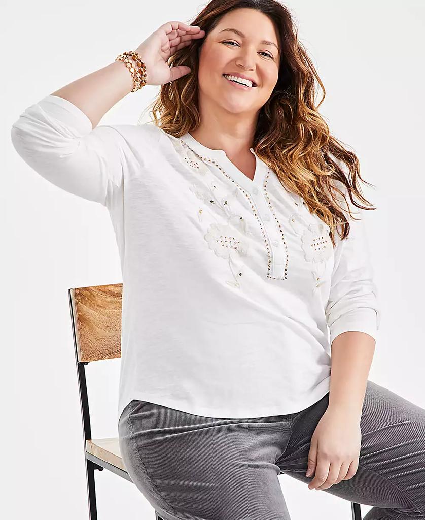 売れ筋商品|||スタイルアンドコー カットソー トップス レディース Plus Size Eyelet-Yoke T-Shirt, Exclusively at Macy's Bright White Style & Co Plus Size Eyelet-Yoke T-Shirt, Exclusively at