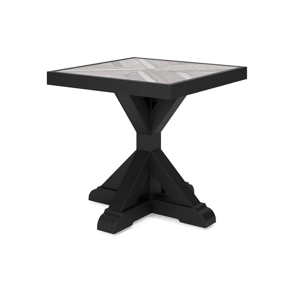 Hivvago Tira 22 Inch Outdoor Side End Table, Tile Top, Black, Light Gray Finish