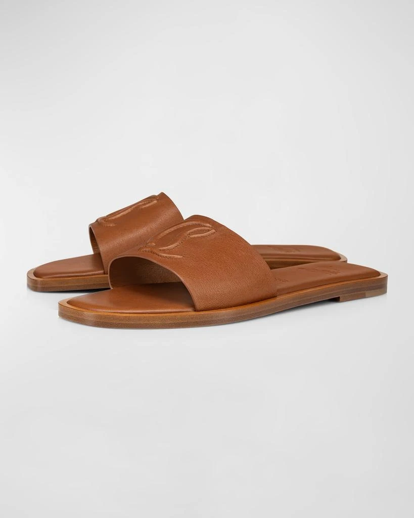Christian Louboutin Leather Logo Red Sole Slide Sandals 7