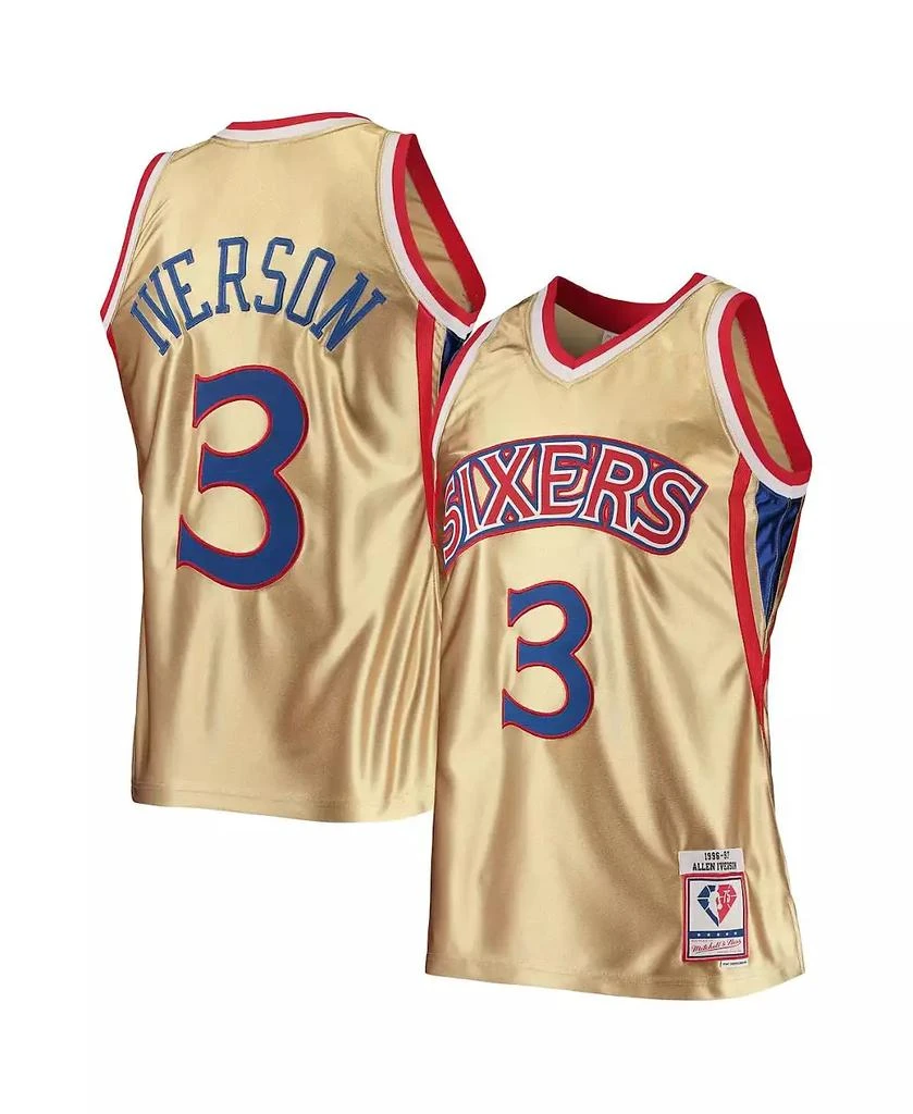 Mitchell & Ness Men's Allen Iverson Gold Philadelphia 76ers 75th Anniversary 1996-97 Hardwood Classics Swingman Jersey 1