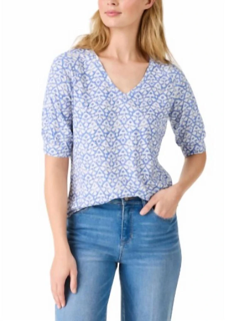 NIC+ZOE Nic + Zoe - NZT DOTTY IKAT ELBOW SLEEVE V-NECK TEE 1