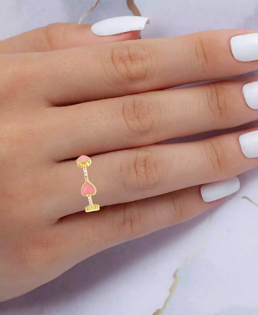 Macy's Macy’s Cubic Zirconia (0.25 ct. t.w.) and Pink Enamel Heart Eternity Band Ring in 14K Yellow Gold Over Sterling Silver