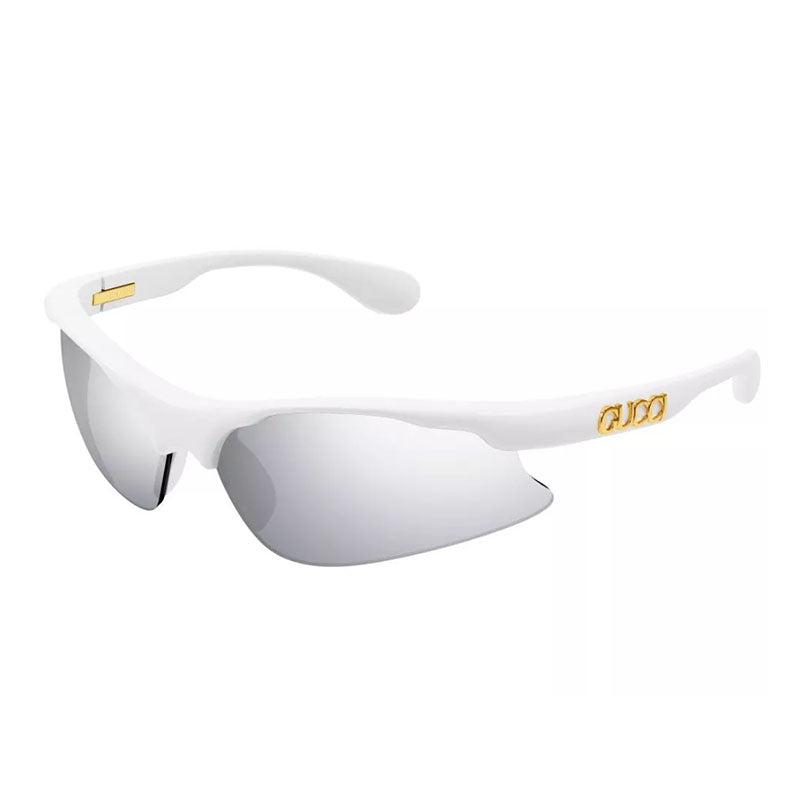 Gucci Gucci Geometric Semi Rim, with a White frame and Smoke Silver Mirror lens.