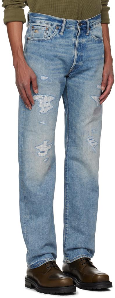 RRL Blue Straight Fit Repaired Jeans