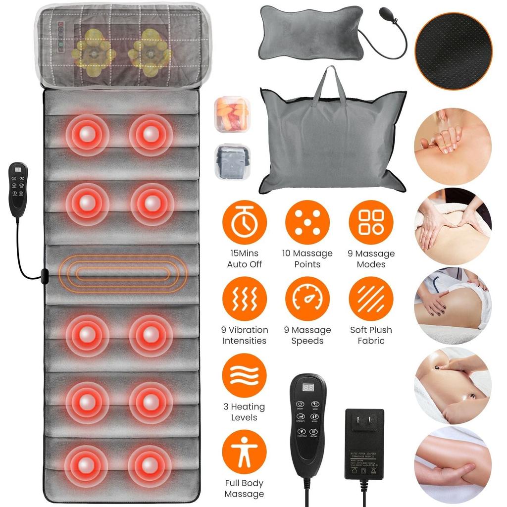 PROXXI Full Body Electric Massage Mat with Heat Vibration Massage Pad Cushion Back Massage Mattress Chair Pad with Neck Massage Pillow with 10 Vibration Motors Timer