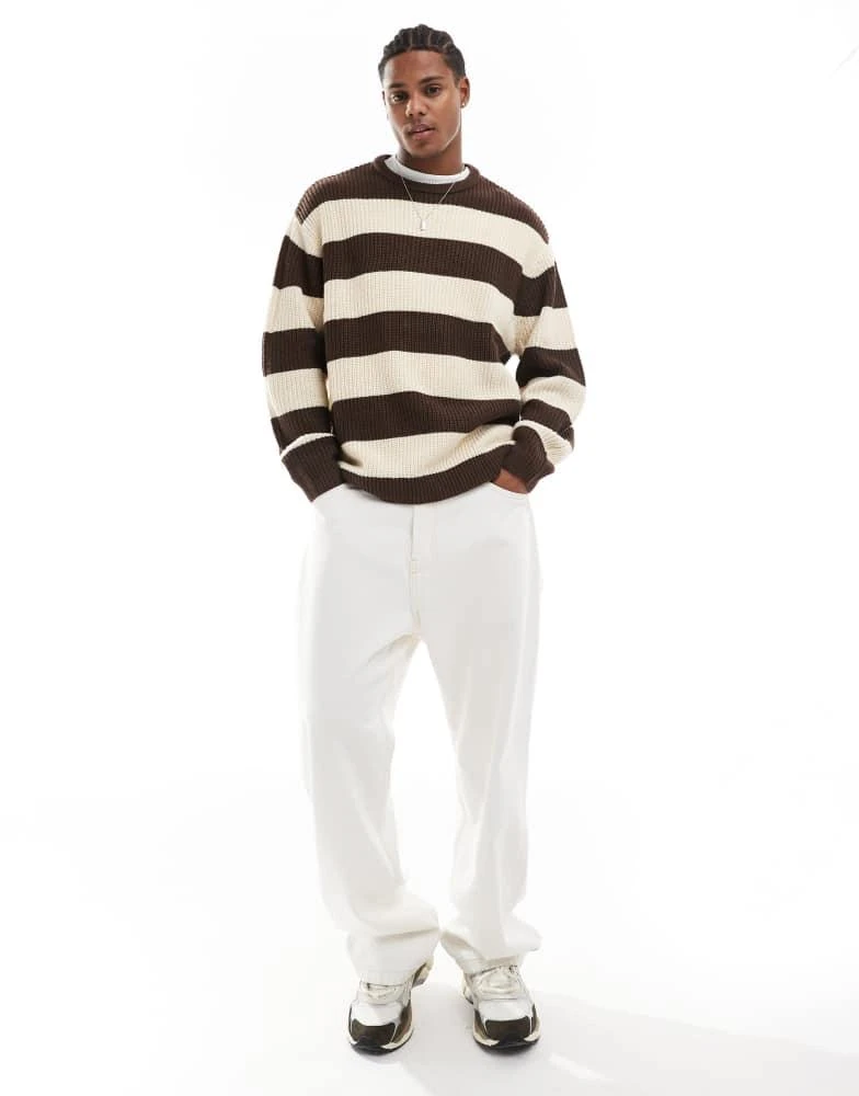 ASOS ASOS DESIGN oversized knitted jumper brown stripe 2