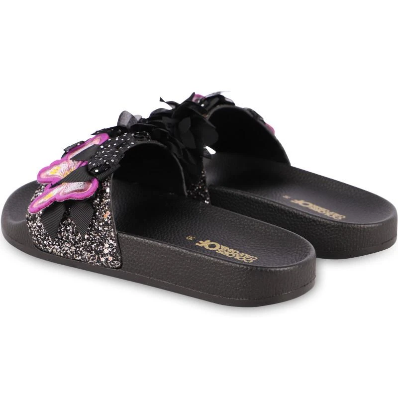 COLORS OF CALIFORNIA Appliqued flowers and butterfly glittery slides in black 2