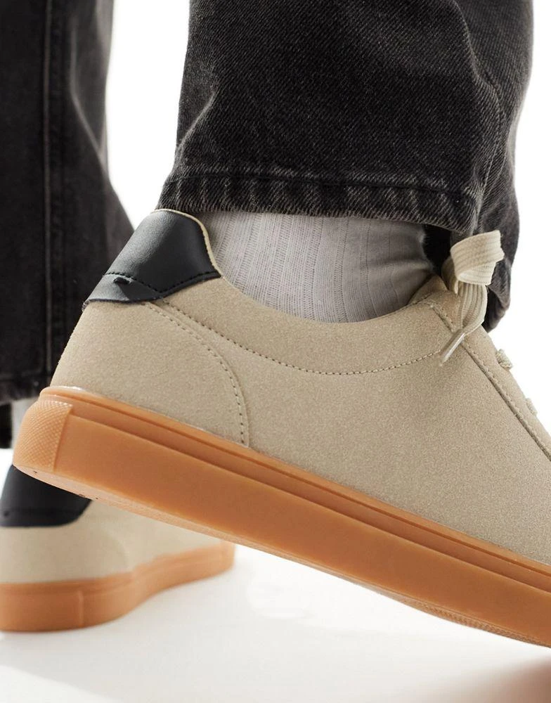 ASOS ASOS DESIGN beige suedette trainers with gum sole 4