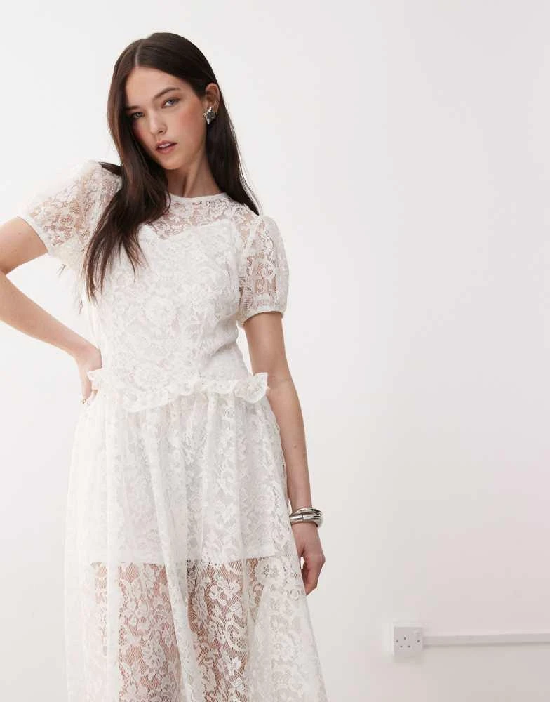 Reclaimed Vintage festival layering lace midi dress in White Reclaimed Vintage festival layering lace midi dress in White