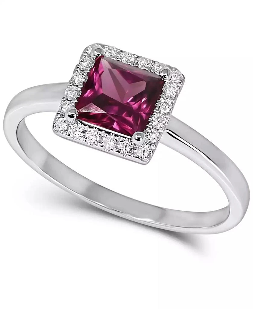 Macy's Peridot (7/8 ct. t.w.) & Diamond (1/10 ct. t.w.) Square Halo Ring in 14k White Gold (Also in Rhodolite) 1