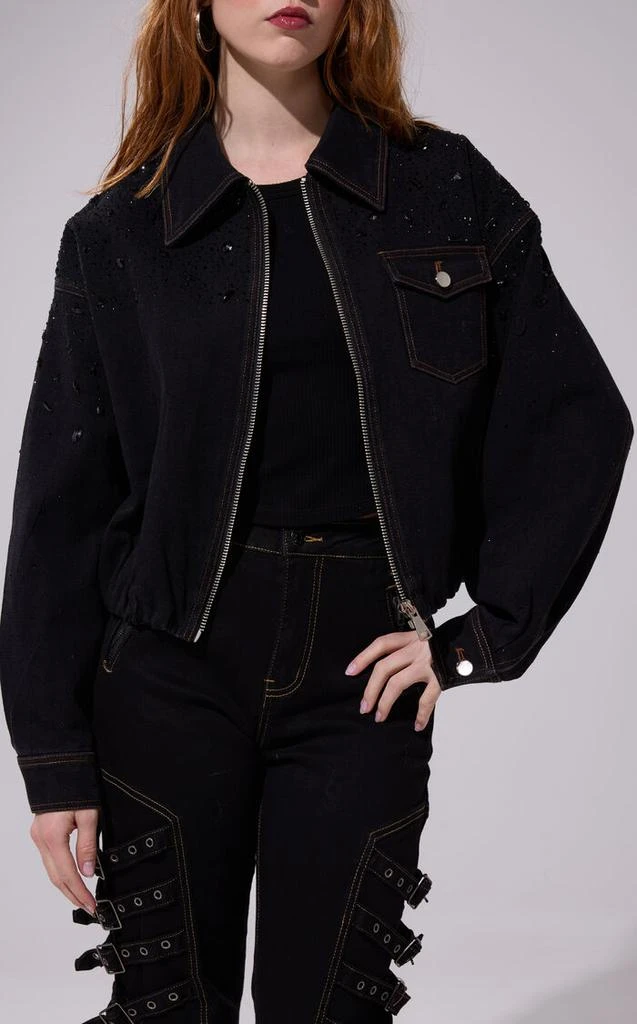 AZALEA WANG Safina Black Embellished Denim Jacket 2