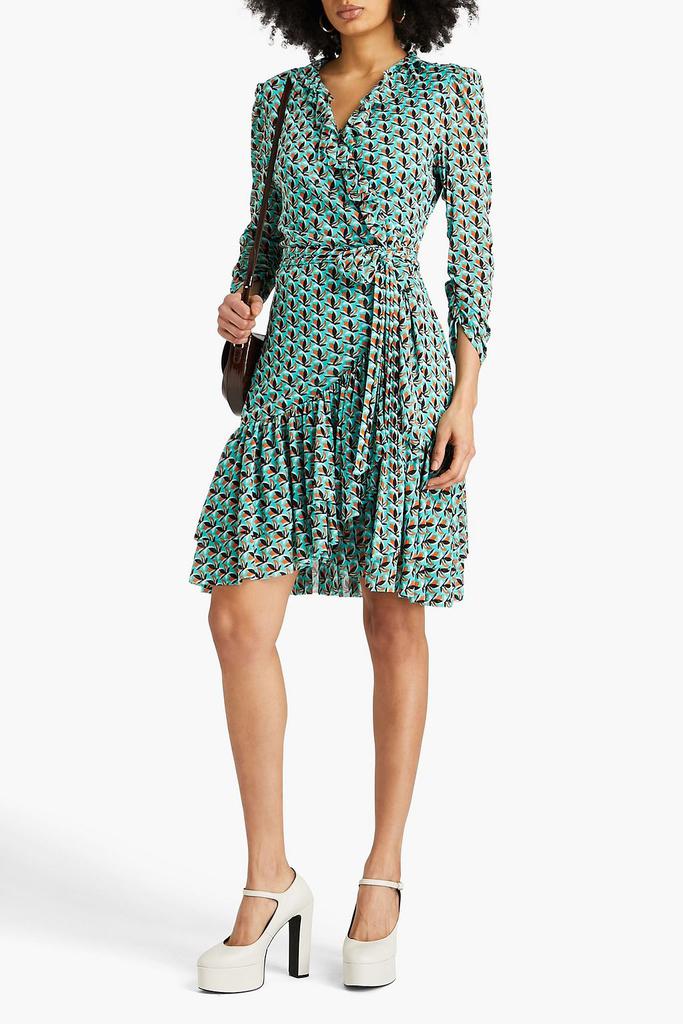 Diane von Furstenberg Paloma ruffled printed stretch-mesh mini wrap dress