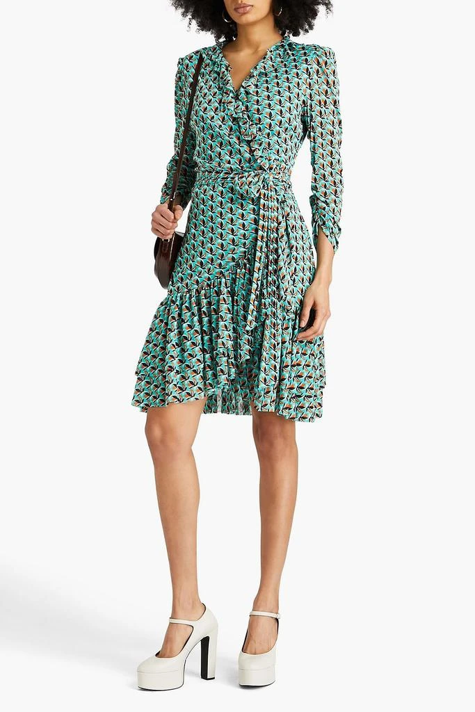 Diane von Furstenberg Paloma ruffled printed stretch-mesh mini wrap dress 2