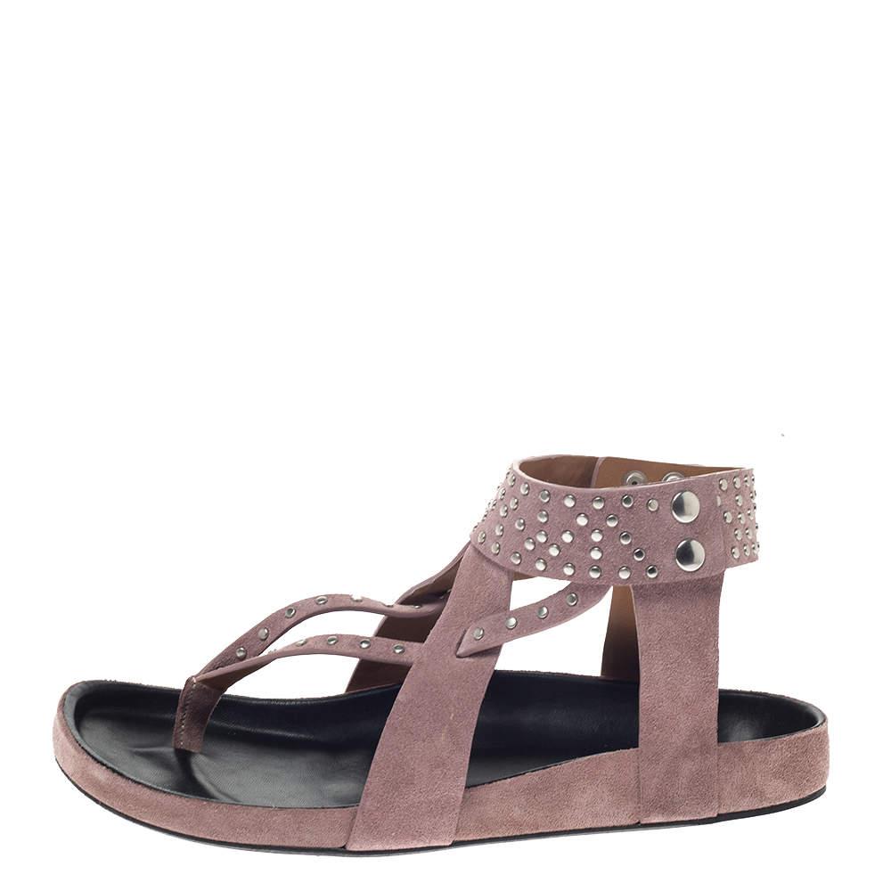 Isabel Marant Isabel Marant Pink Suede Leather Ellan Studded Thong Flat Sandals Size 41