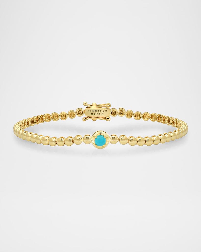 Jennifer Meyer 18K Yellow Gold 1 Illusion Set Turquoise and Mini Bezel Tennis Bracelet
