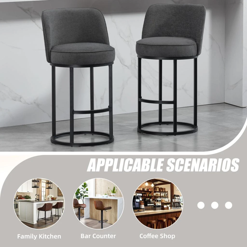 Streamdale Furniture Streamdale Counter Height Bar Stools Set of 2, Modern Barrel Stools with Backrest, Linen Fabric 3