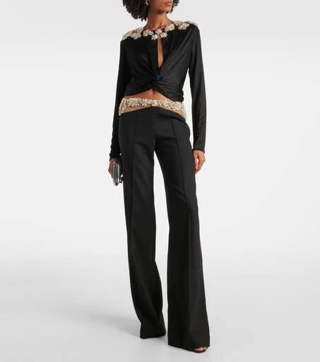 Costarellos Stelle embellished wool-blend slim pants 2