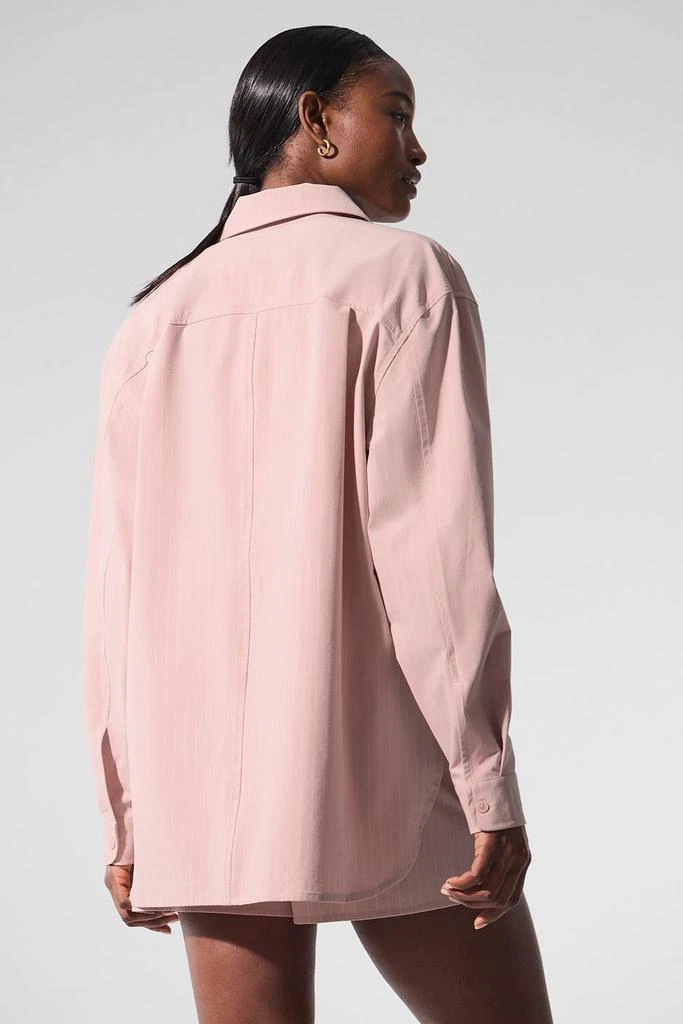 Alo Pinstripe Daylight Button Down Long Sleeve - Pink Quartz/Ivory 3