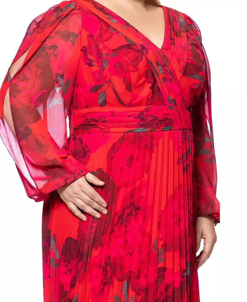 Betsy & Adam Plus Size Printed Pleated Long-Sleeve Gown 4